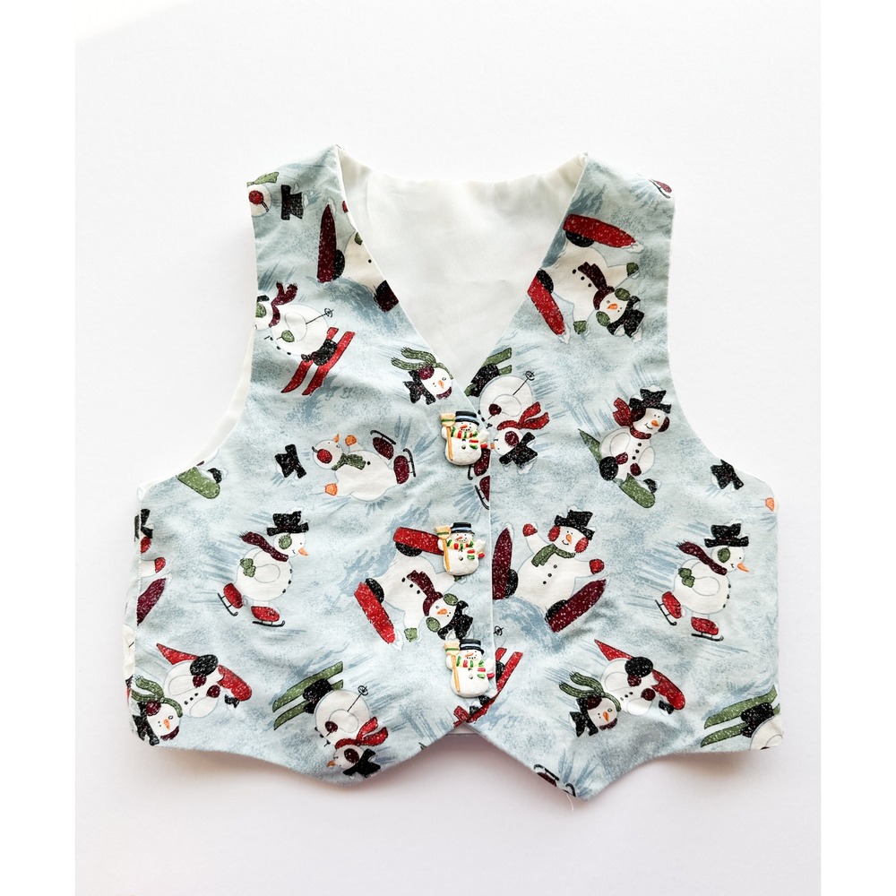 Handmade Christmas Vest Snowman Print Buttons Holiday Toddler Boys Girls